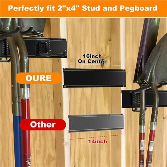 Garage Wall Mount Tool Organizer Heavy Duty Storage Rack for Garden Broom Rake - Picture 2 of 8